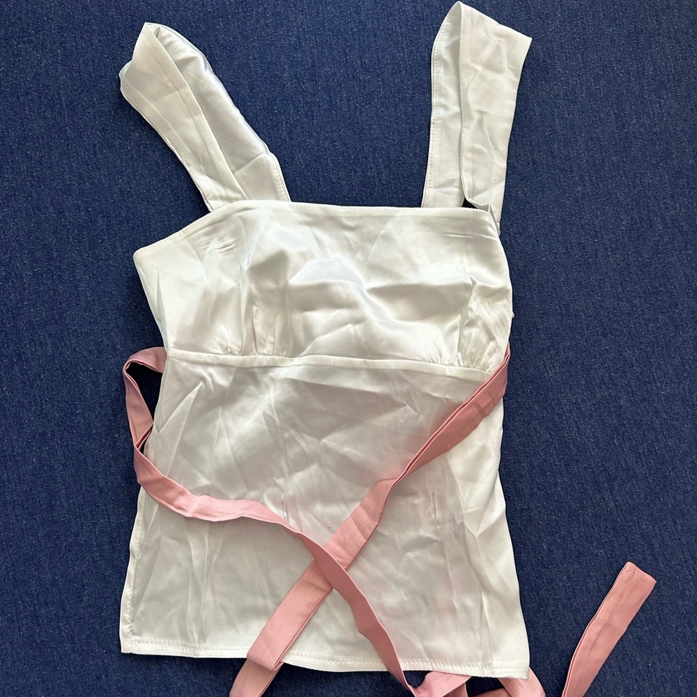 Motel rocks white backless pink bow tie back top